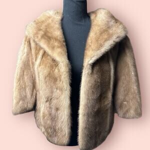 Vtg Mink Fur Wrap Connected Sleeve Coat Jacket Shawl Cape Shrug Bolero Bridal